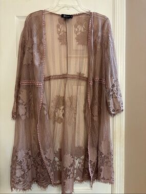 Miss Chievous Sheer Lace cardigan in Mauve Taupe Med